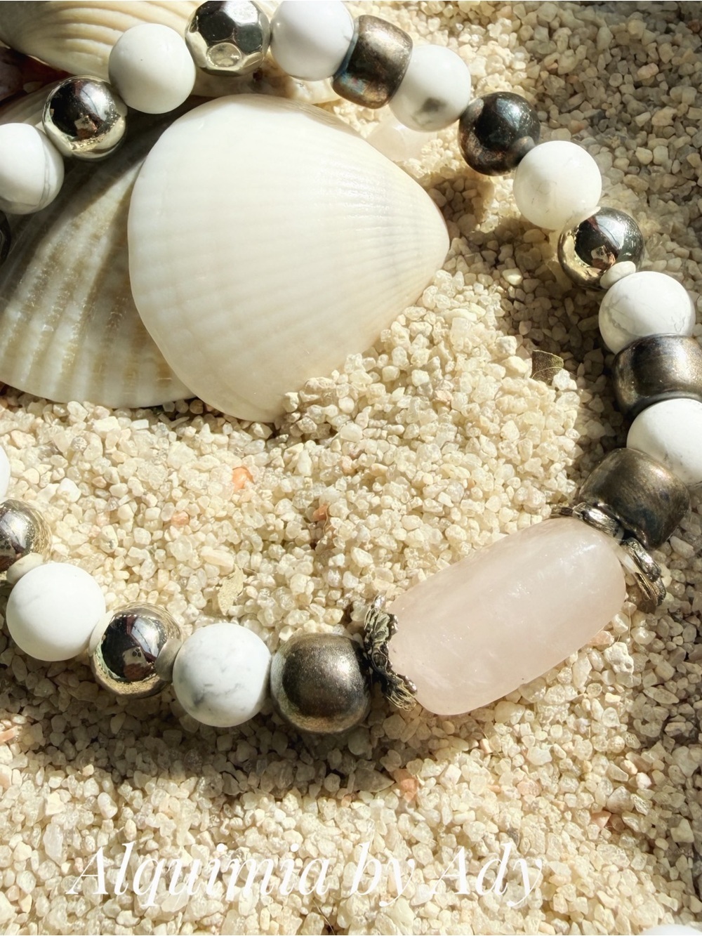 Summer pink quartz and white howlite beaded bracelet